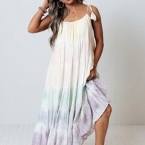 Storia Pastel Multicolored Tie-Dye Colorful Sundress Maxi Dress Size Medium - Picture 1 of 15